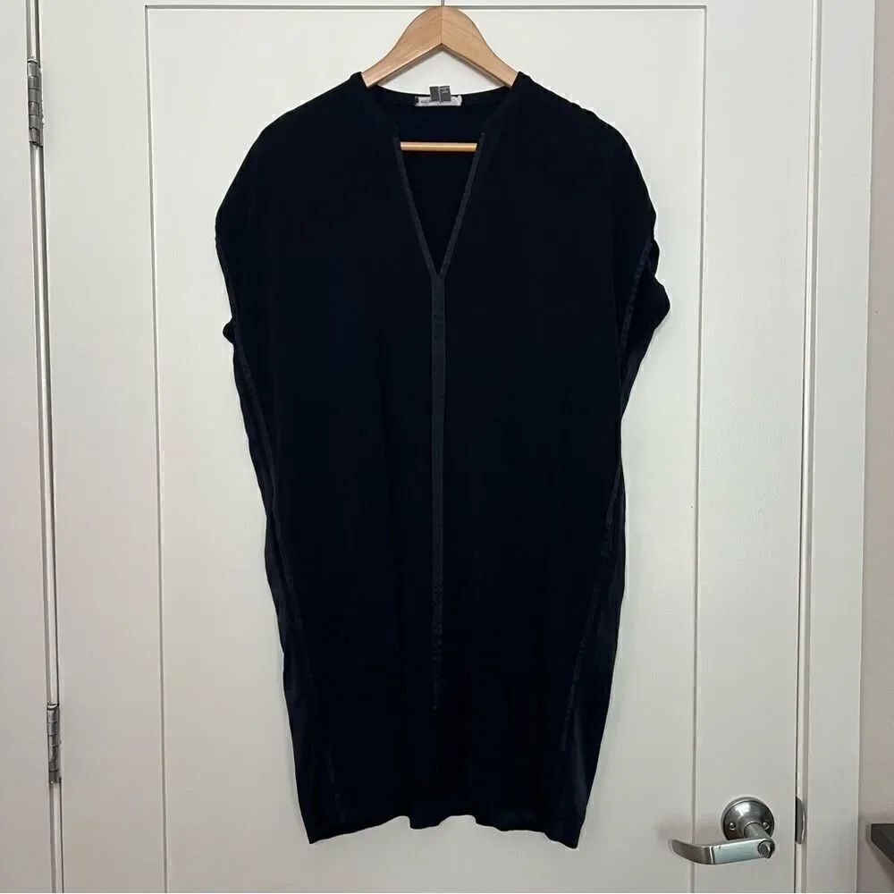 Vince Shift Dress Womens Small Navy Blue Sleeveless V-Neck Viscose Blend Pockets